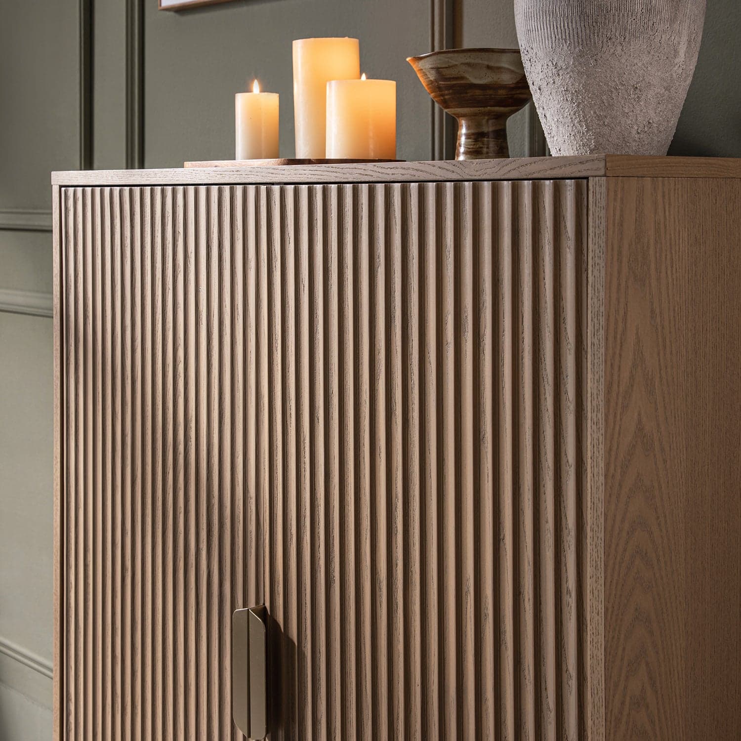 Richmond Ridged Highboard Storage Cabinet, Light Ash