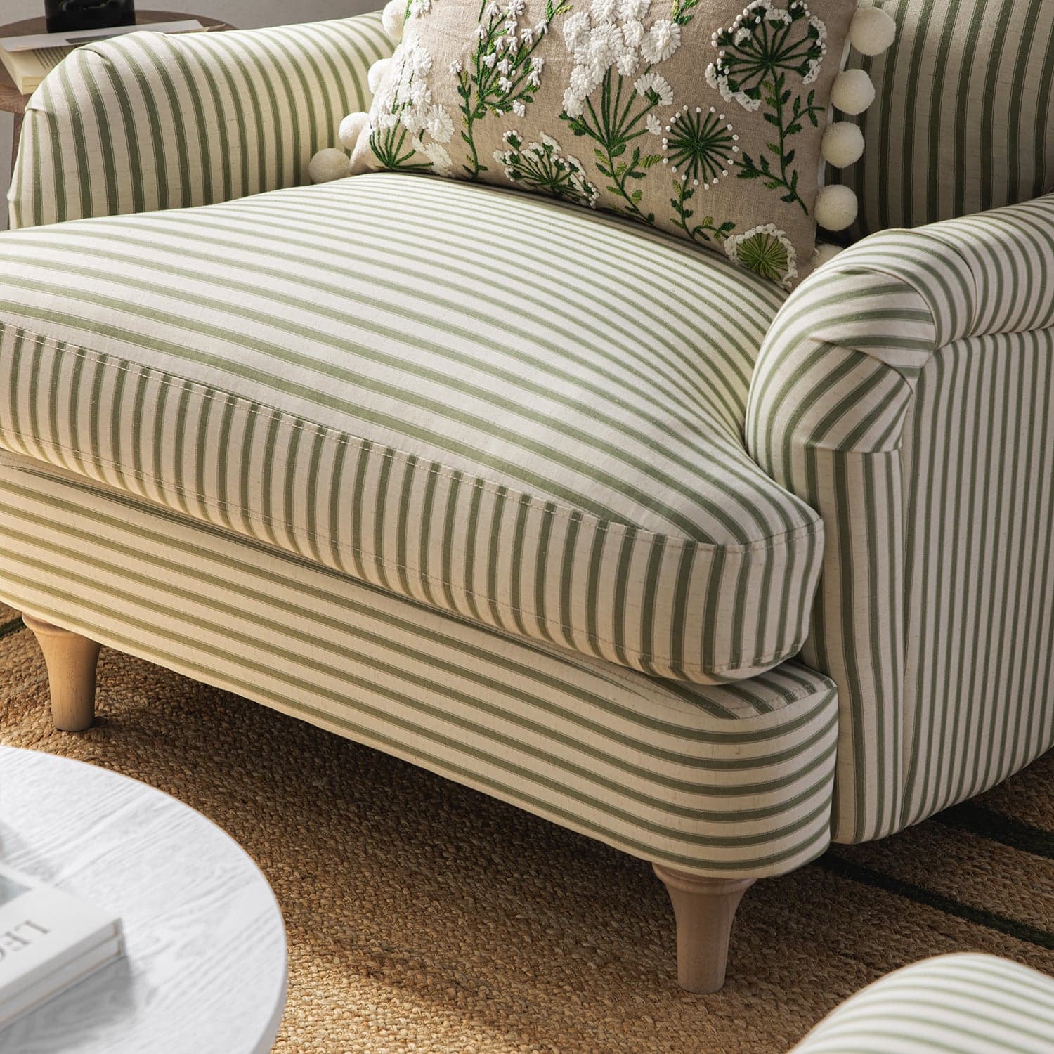 Daphnis Green Striped Linen Blend Sofa, 1-Seater